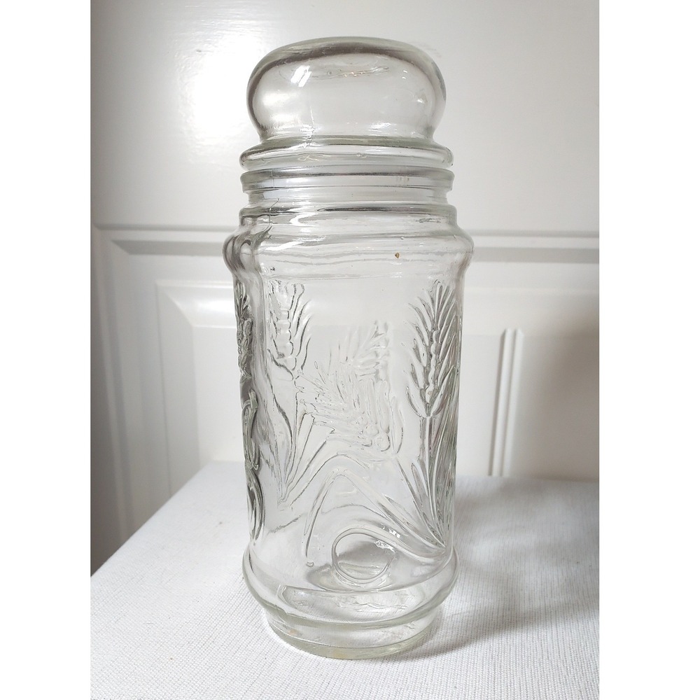 Planters Mr Peanut Glass Jar‎ Clear Farmhouse Embossed Wheat Canister Lid